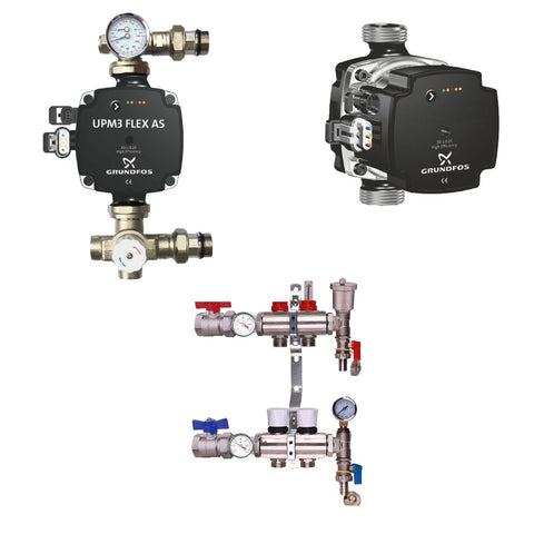 Grundfos Pump With Underfloor Heating Manifold And Pump Pack & Valves – Grundfos A Rated Pump – 2 to 12 Ports